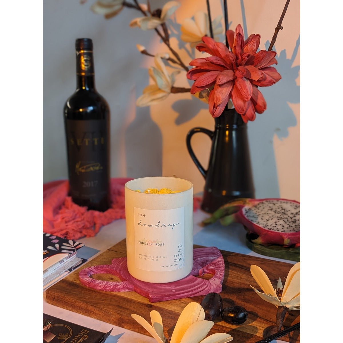 Dew Drop English Rose Soy Wax Aroma Candle – Candles & Fragrances on Brown Living™. SKU: SSAS-241LAVR. Img 1.
