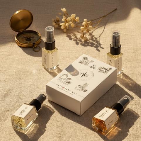 Discovery Perfume Box Set of 4 | Luxury Travel Size Fragrance Set – Perfume on Brown Living™. SKU: SJEDPDIS12. Img 1.