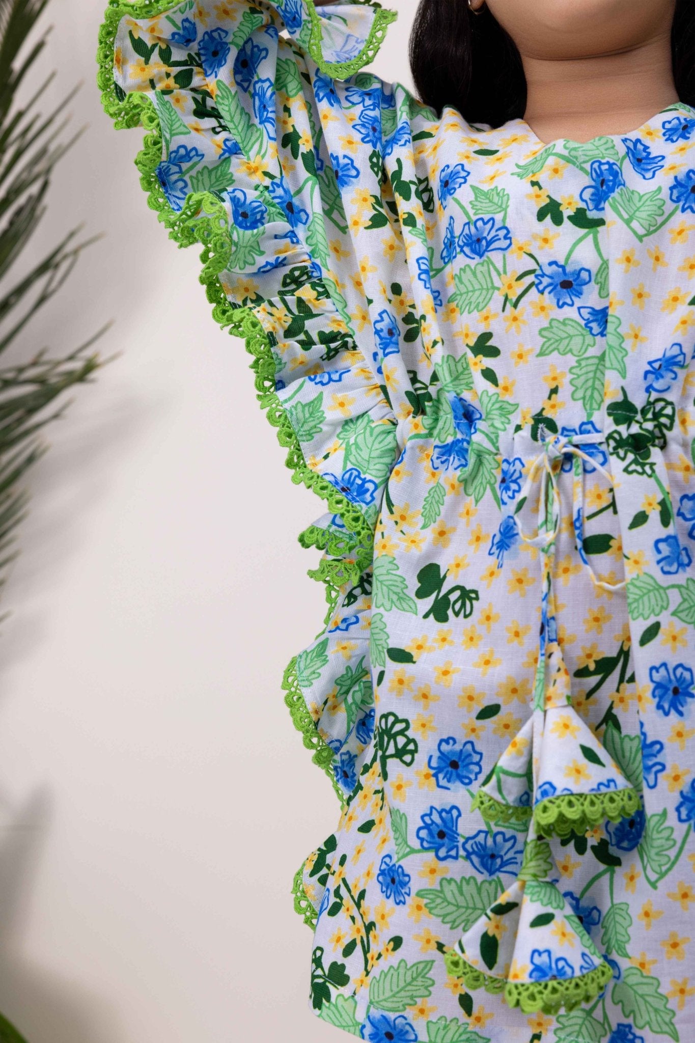 Ditsy Floral Kaftan | Breezy Linen Loungewear for Girls – Kids Daywear Sets on Brown Living™. SKU: ML-EN-KD-3443to4. Img 3.