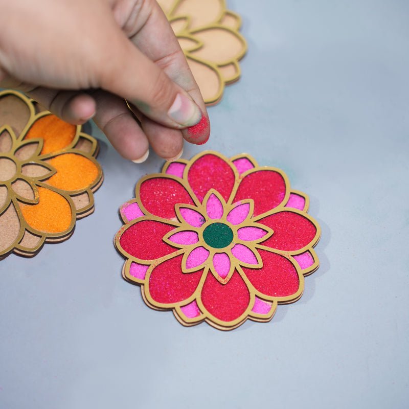 DIY Rangoli Kits - 3 Elegant Stencils & 4 Festive Colors – Home Decor on Brown Living™. SKU: MJ00053DR. Img 5.