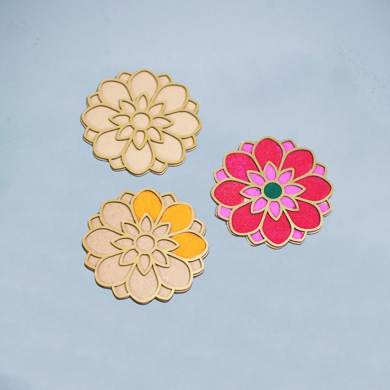 DIY Rangoli Kits - 3 Elegant Stencils & 4 Festive Colors – Home Decor on Brown Living™. SKU: MJ00053DR. Img 7.
