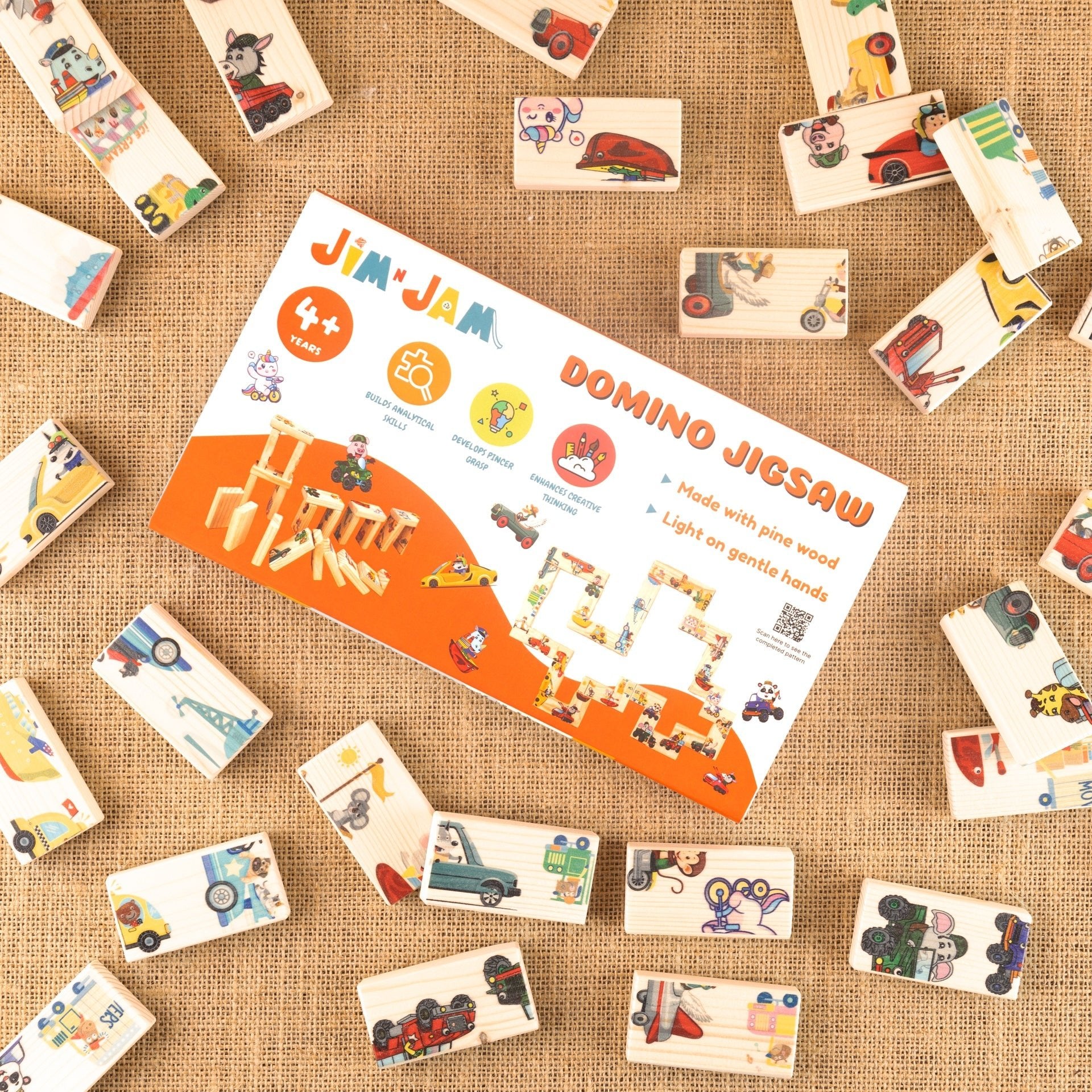 Domino Jigsaw Open - Ended Puzzle | Creative & Mindful Play Game – Wooden Toys on Brown Living™. SKU: JNJ0001. Img 1.