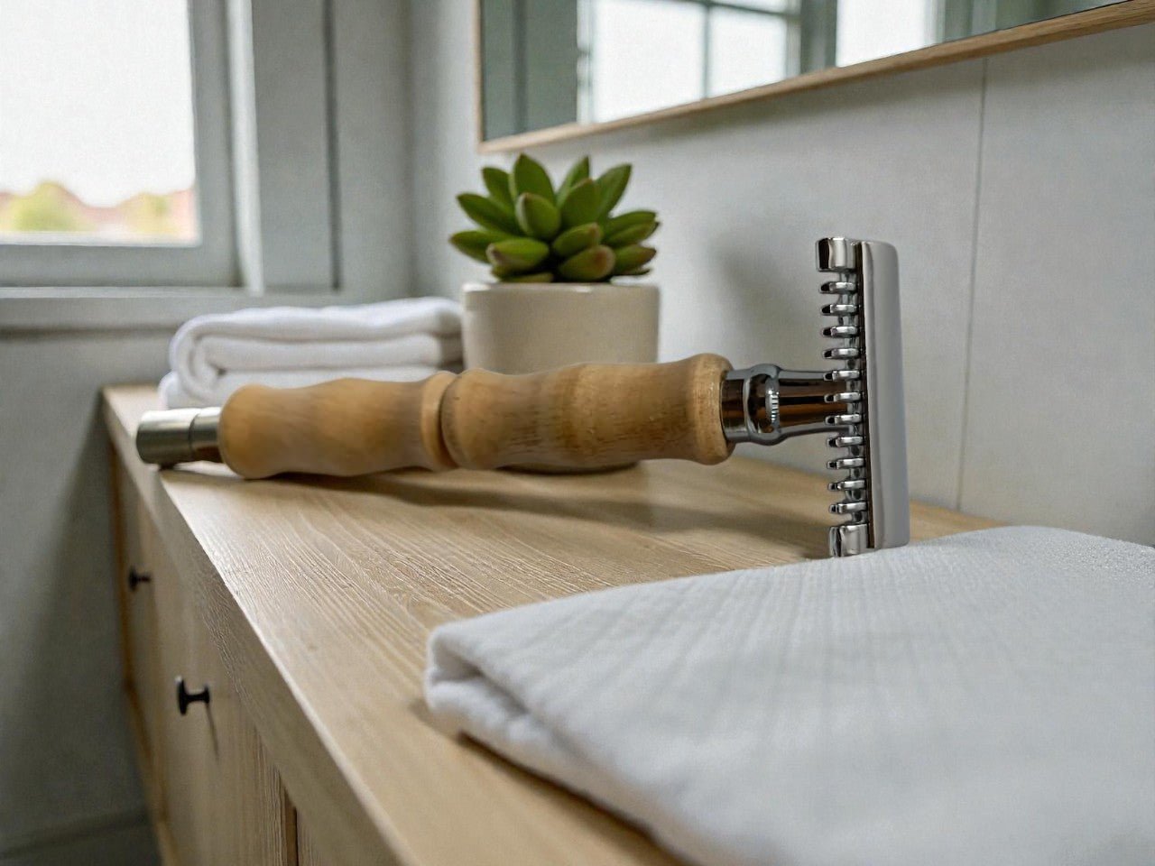 Double Edge Safety Razor with Bamboo Handle – Shaving Razor on Brown Living™. SKU: 108-06570-OEP162_24BL6327. Img 3.