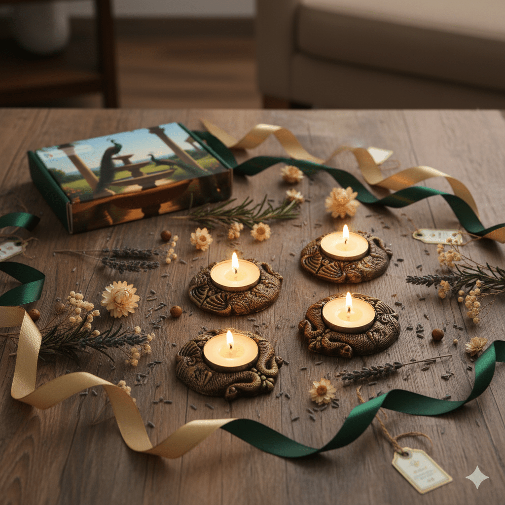Double Elephant Face T Light Set Of 4 - Diwali Decoration – Home Decor on Brown Living™. SKU: D57. Img 3.