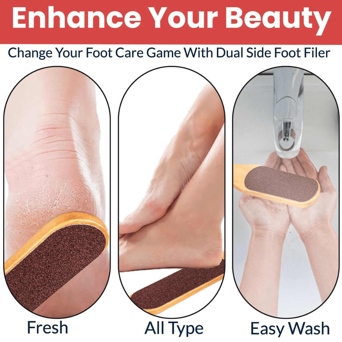 Double - Sided Foot Filer Scrubber | Wooden Handle Pedicure Tool – Foot Scrub on Brown Living™. SKU: KOE020-FF. Img 3.