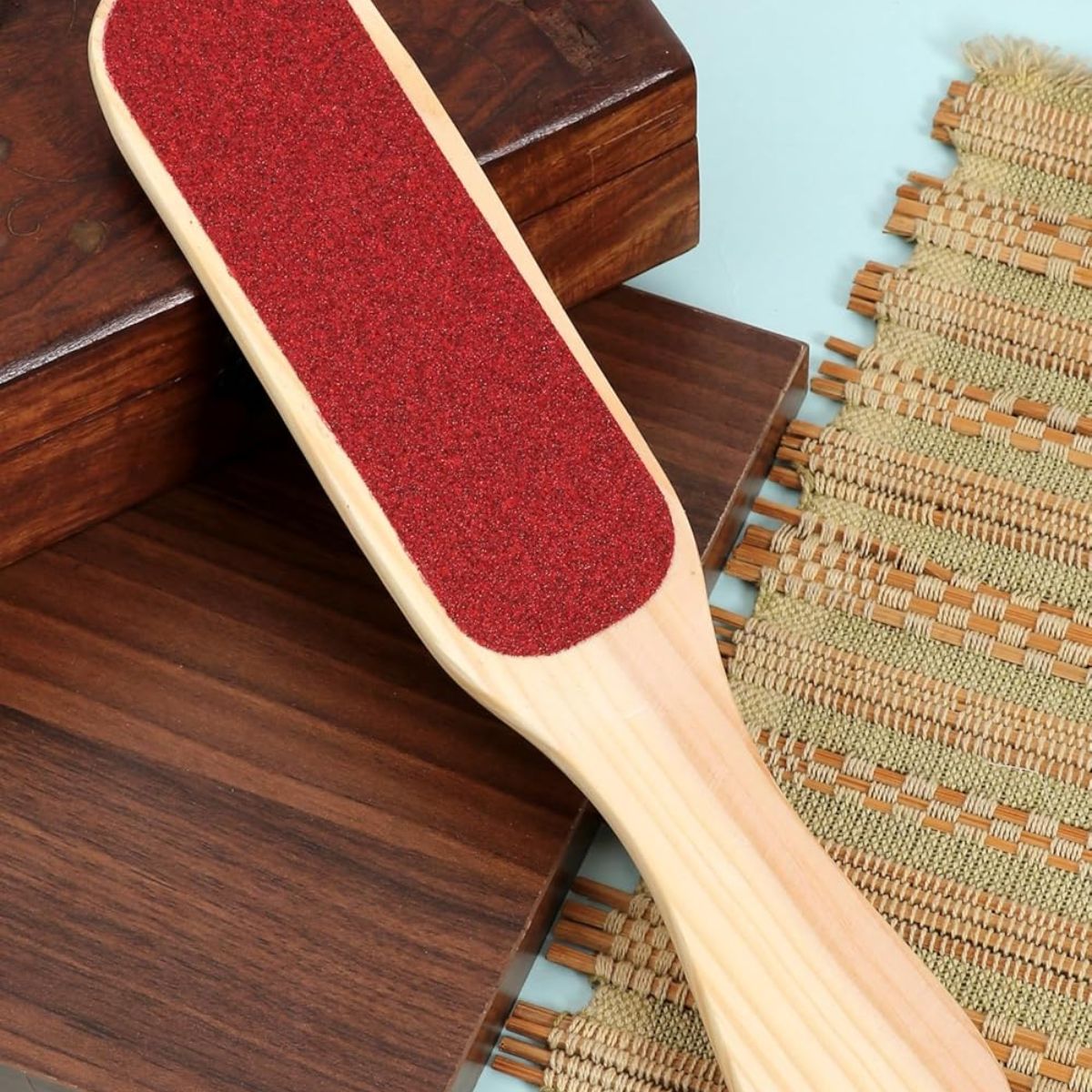 Double - Sided Foot Filer Scrubber | Wooden Handle Pedicure Tool – Foot Scrub on Brown Living™. SKU: KOE020-FF. Img 1.