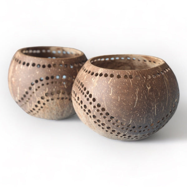 Double Toned Punchout Coconut Tea Light Candle Holders (Set of 2) | Verified Sustainable Candles & Fragrances on Brown Living™