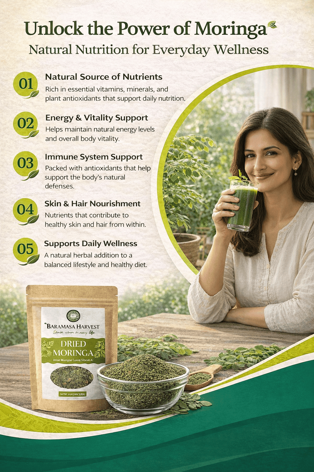 Dried Moringa Leaves | Natural Herbal Tea & Culinary Ingredient – Tea on Brown Living™. SKU: BH-MOR-100G. Img 5.