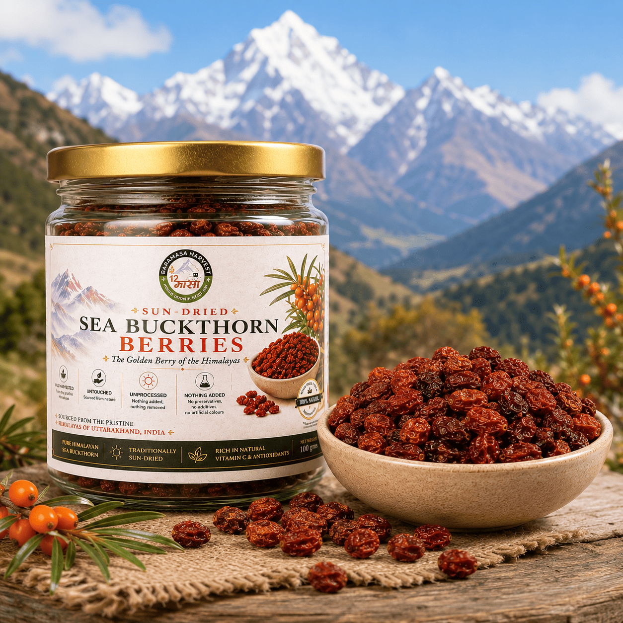 Dried Seabuckthorn Berries | Natural Himalayan Berry – Snack Foods on Brown Living™. SKU: BH-SB-100G. Img 6.