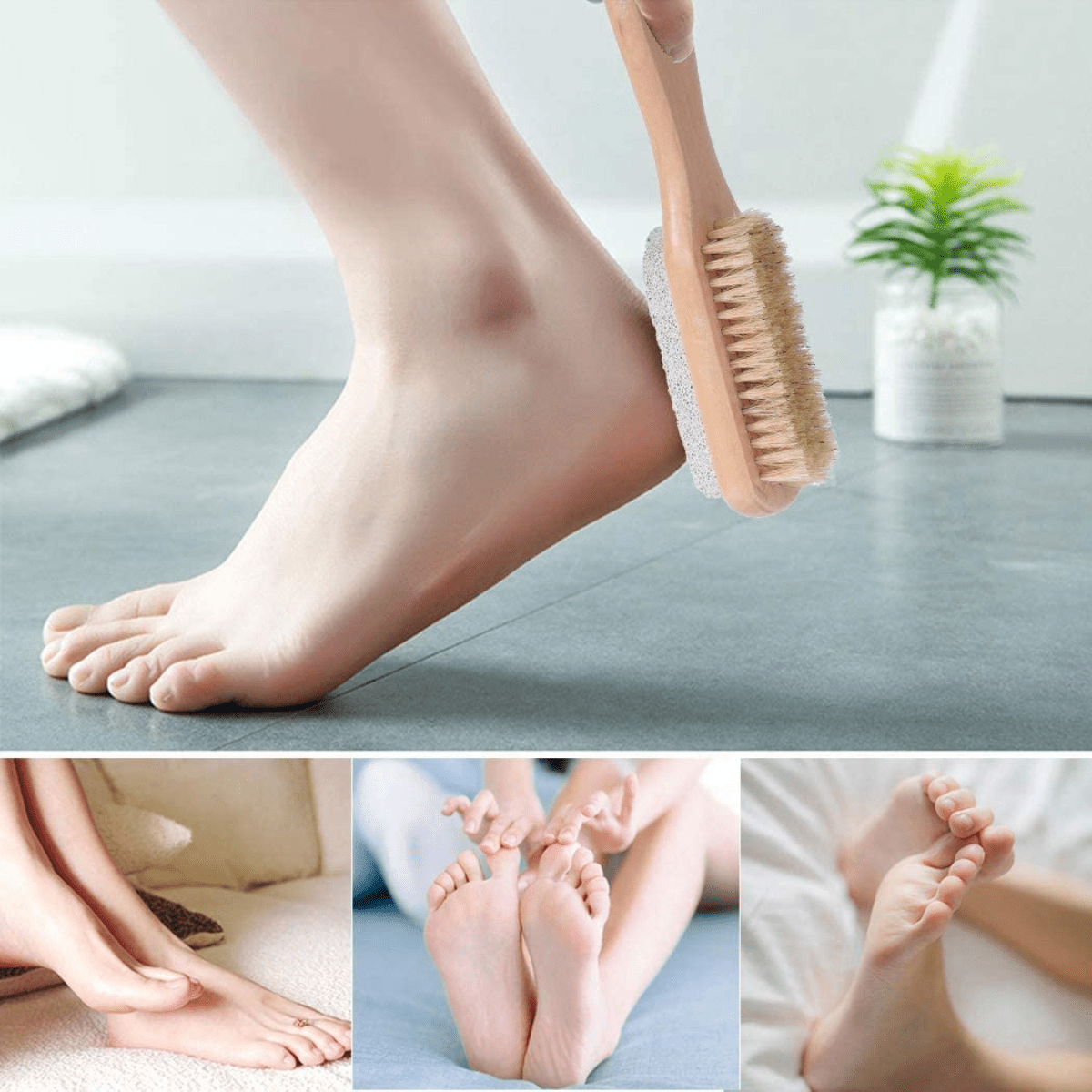 Dual - Side Wooden Foot Brush with Natural Pumice Stone | Scrub & Brush – Foot Care on Brown Living™. SKU: KOE020-DPS. Img 4.