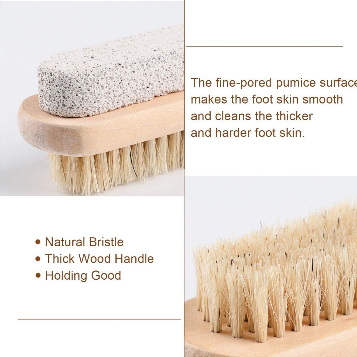 Dual - Side Wooden Foot Brush with Natural Pumice Stone | Scrub & Brush – Foot Care on Brown Living™. SKU: KOE020-DPS. Img 3.