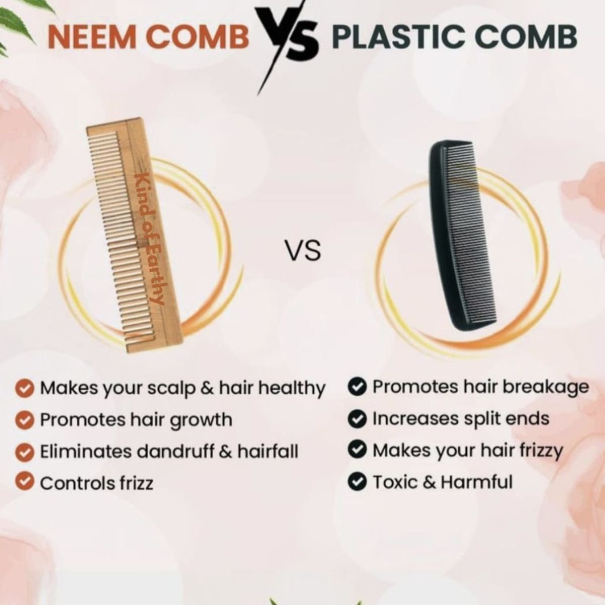 Dual Tooth Neem Wood Comb | Wide & Fine Teeth 2 - in - 1 Styling – Hair Comb on Brown Living™. SKU: KOE018-DC. Img 4.