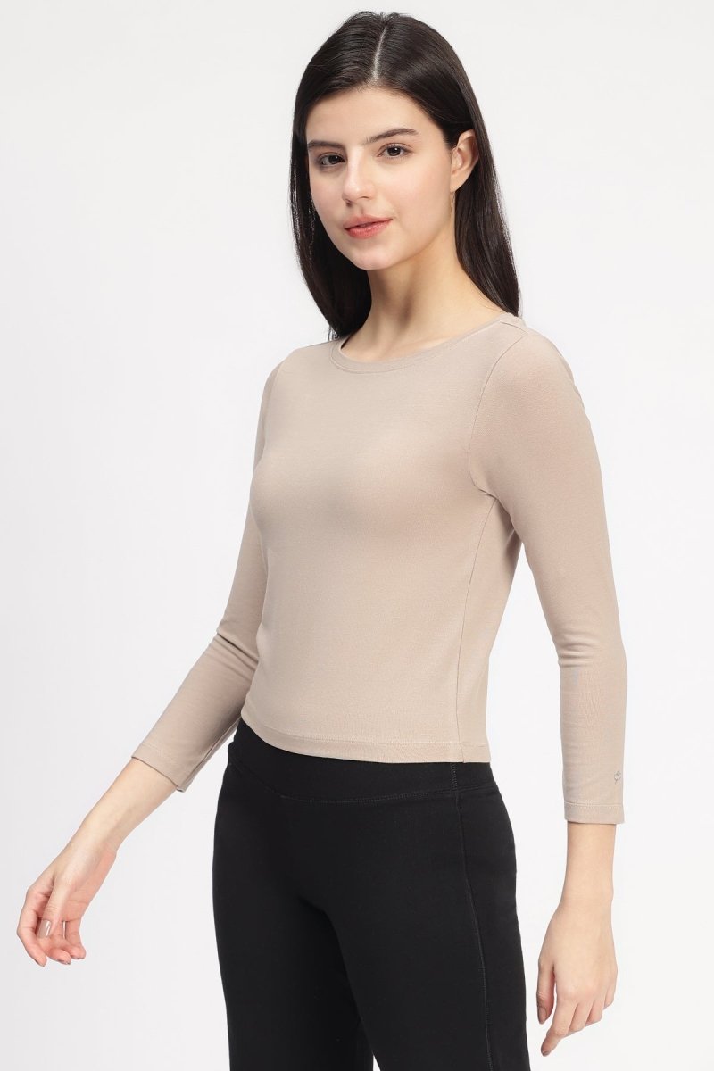Dysha Snug Fit 3/4 Sleeve t-shirt – Womens T-Shirt by elope available on Brown Living™. Xs Atmosphere. SKU: ELDYT004XS. Img 11.