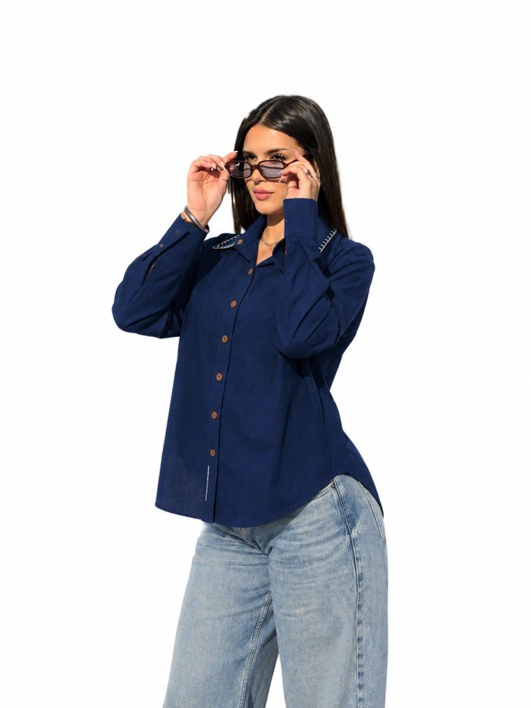 Earth Classic Shirt | 100% Cotton Shirt for Everyday Wear For Women – Womens Shirt on Brown Living™. SKU: W-SHIRT-NAVY-XS1. Img 5.