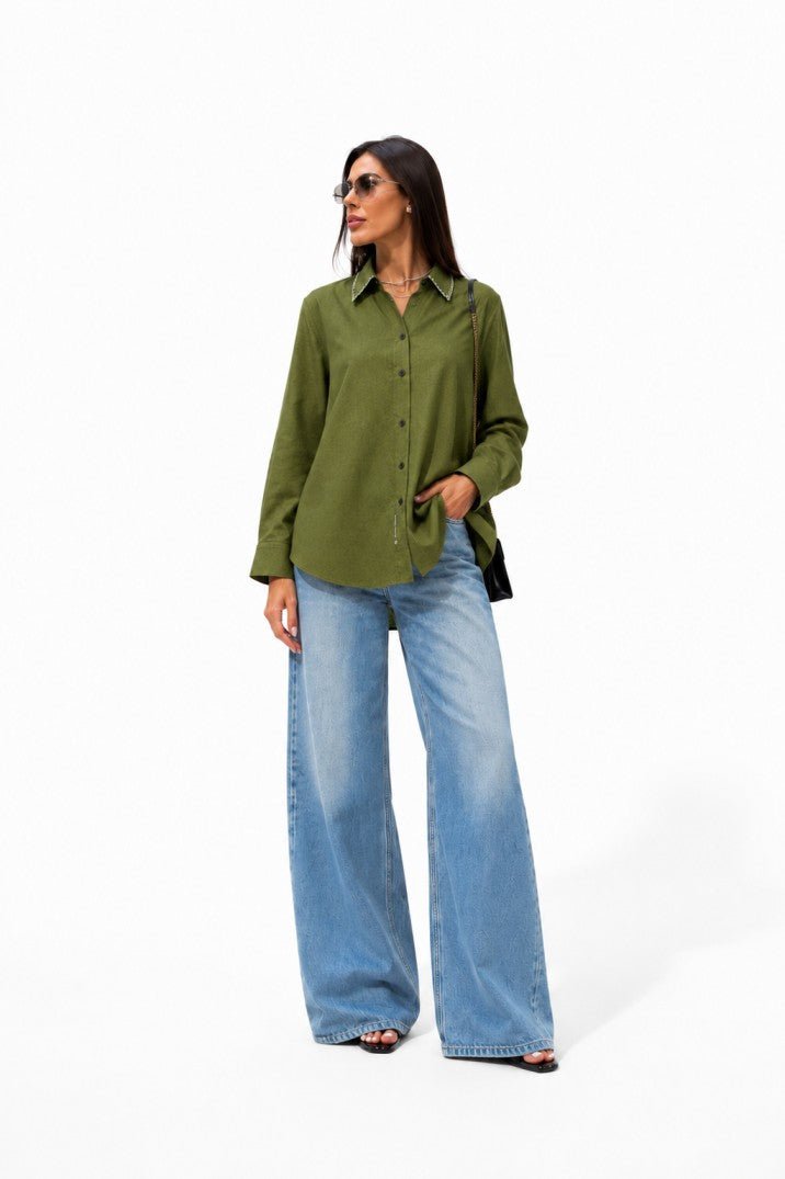 Earth Classic Shirt | 100% Cotton Shirt for Everyday Wear For Women – Womens Shirt on Brown Living™. SKU: W-SHIRT-OLV-S1. Img 12.