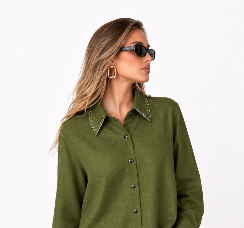 Earth Classic Shirt | 100% Cotton Shirt for Everyday Wear For Women – Womens Shirt on Brown Living™. SKU: W-SHIRT-OLV-XS1. Img 14.