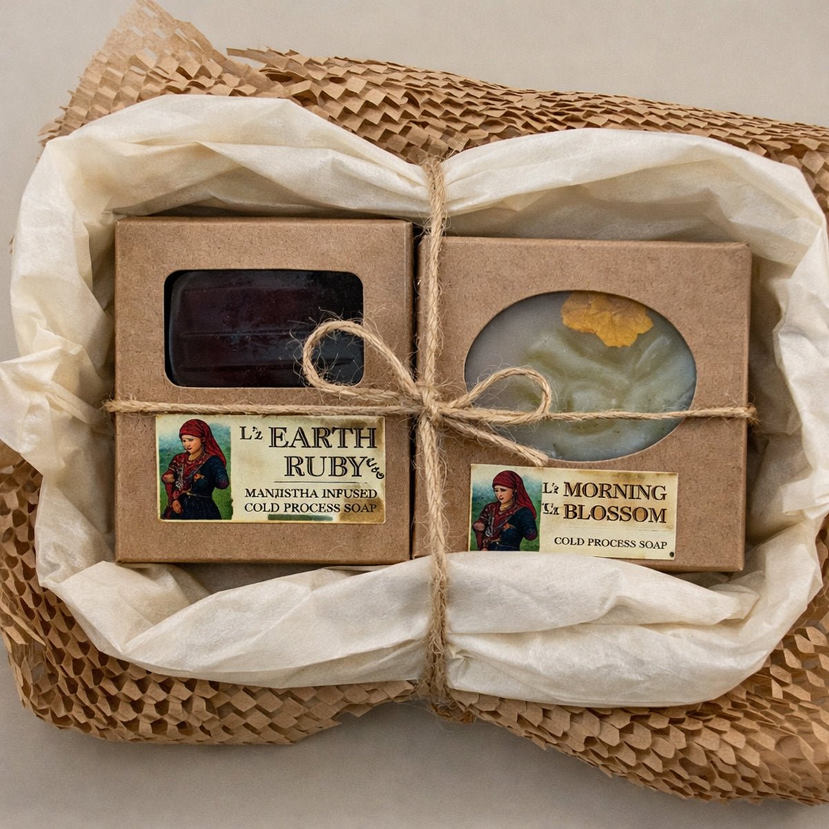 Earth Ruby & Morning Blossom Soap Set Pack Of 2 | Handmade Soaps – Soap on Brown Living™. SKU: LN-SET-ERMB-01. Img 1.