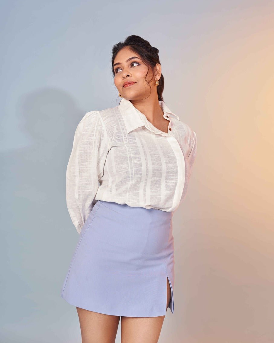 Easy Breezy Classic White Asymmetrical Hemp Shirt for Women – Womens Shirt on Brown Living™. SKU: HSL. Img 1.