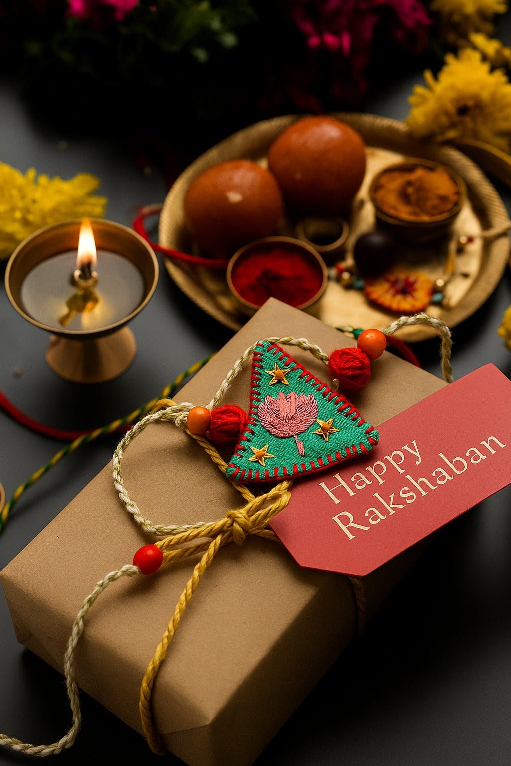 Eco Fabric Rakhis | Handmade Sustainable Textile Rakhi – Rakhi on Brown Living™. SKU: KJ04. Img 1.