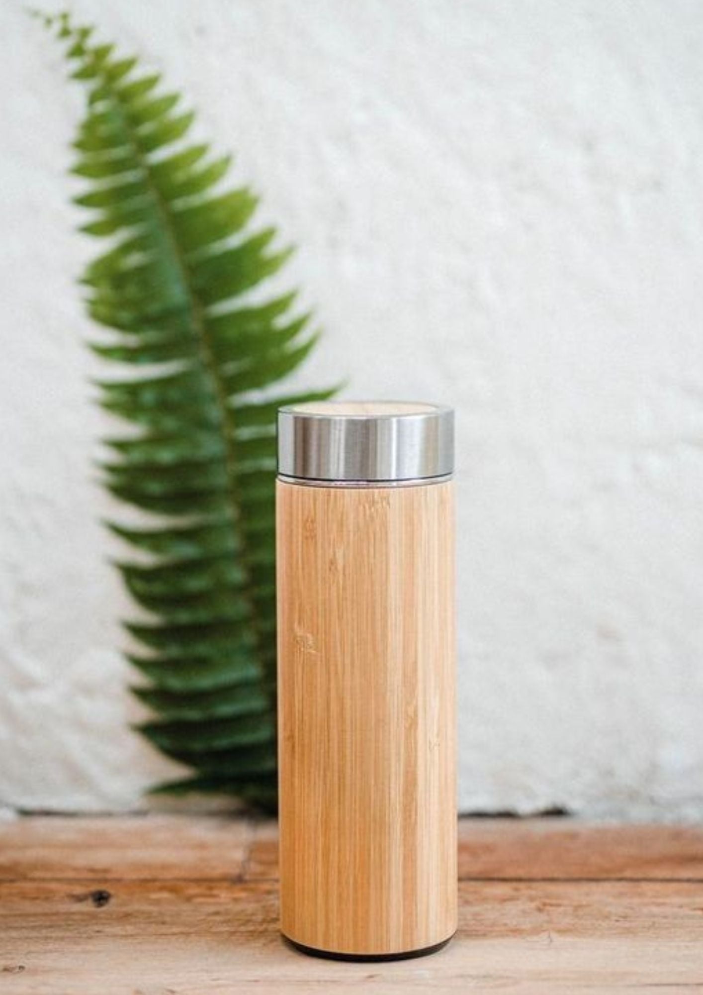 Eco - Friendly Bamboo Water Bottle/Thermos with Tea Strainer – Bottles & Sippers on Brown Living™. SKU: bamboobottle. Img 1.