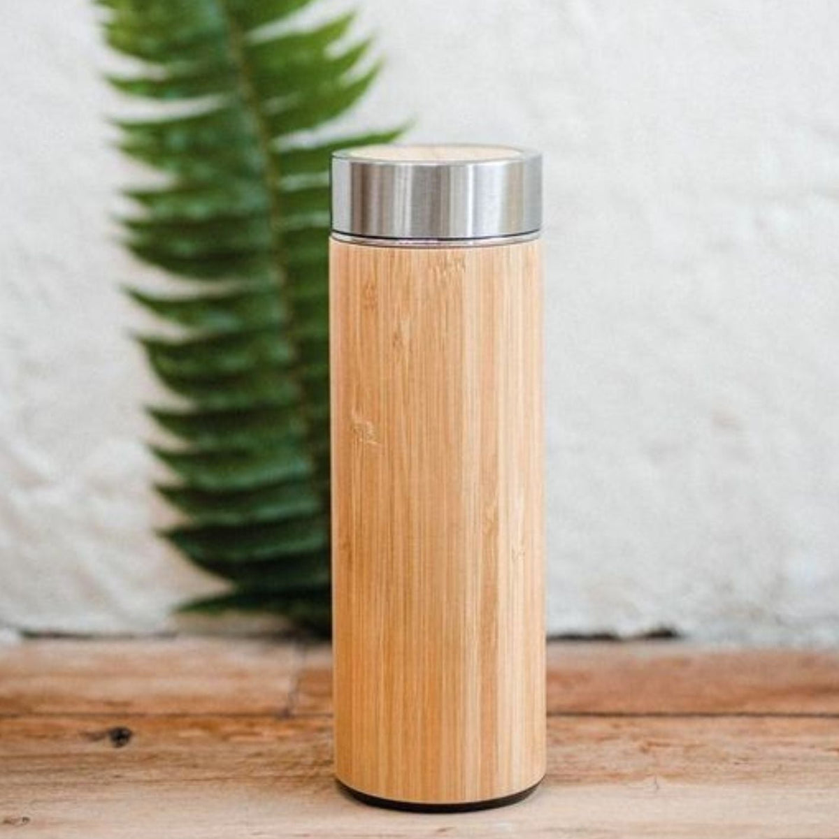 Eco - Friendly Bamboo Water Bottle/Thermos with Tea Strainer – Bottles & Sippers on Brown Living™. SKU: bamboobottle. Img 1.