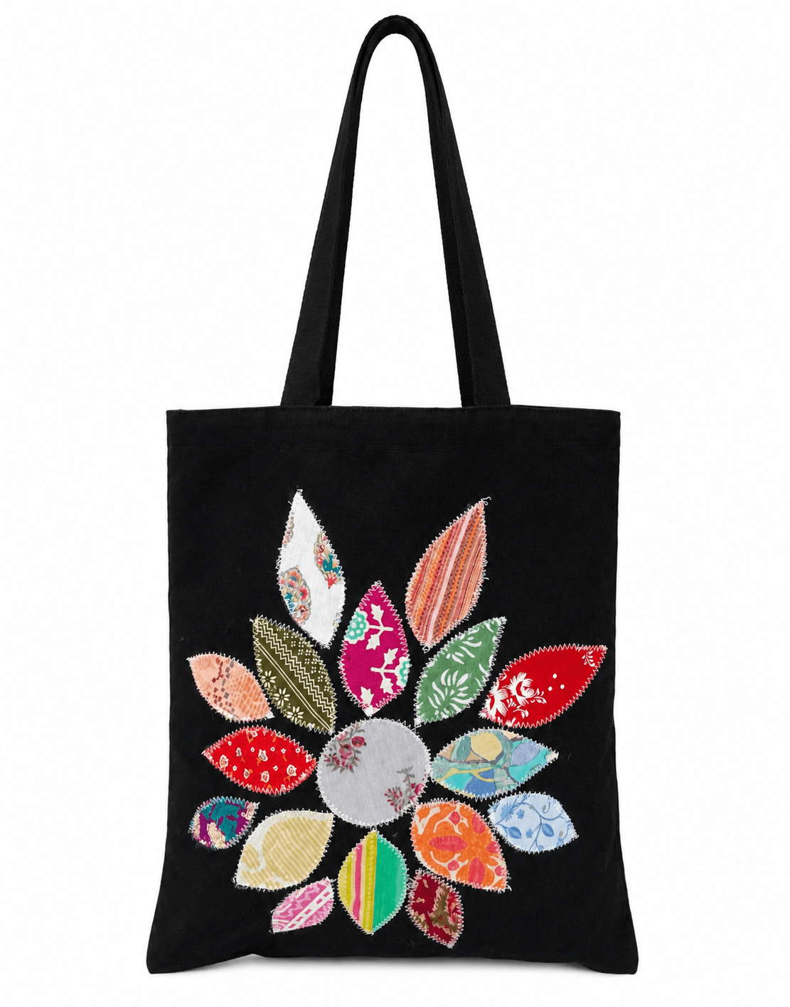 Eco - Friendly Black Applique Tote Bag (Floral) | Handmade, Spacious. – Tote Bag on Brown Living™. SKU: 17091026055. Img 4.