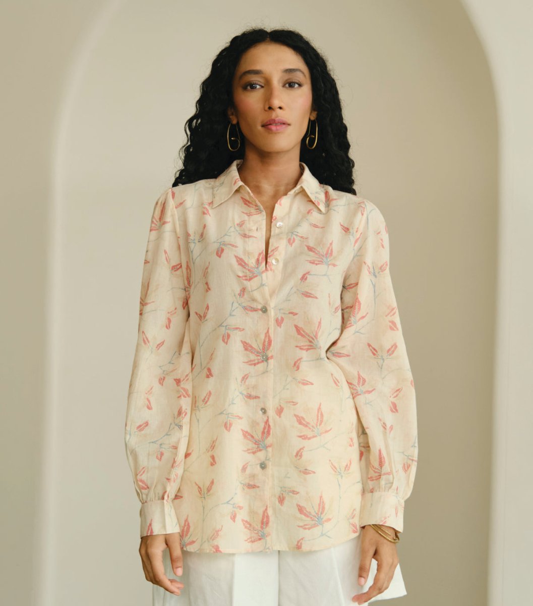 Eco - Friendly Leaf Print Shirt – Ethically Made from Cotton – Womens Blouse by Something Sustainable available on Brown Living™. S . SKU: 1110. Img 1.