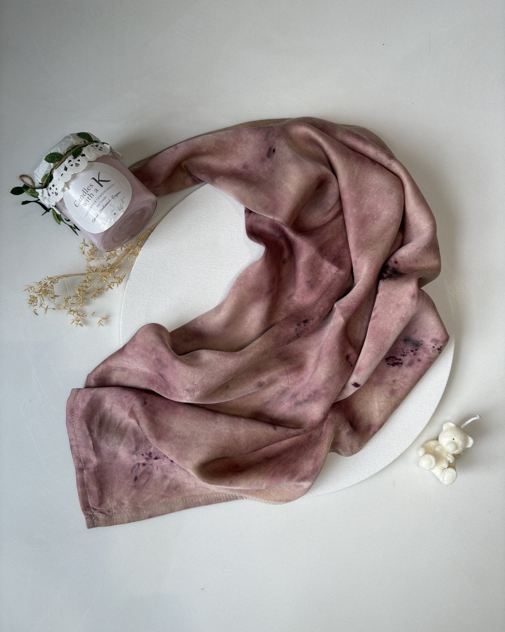Eco - Printed Lilac Whispers Bandana | Handmade Eco - Friendly Style – Womens Scarf on Brown Living™. SKU: TCC-SW25-06. Img 4.