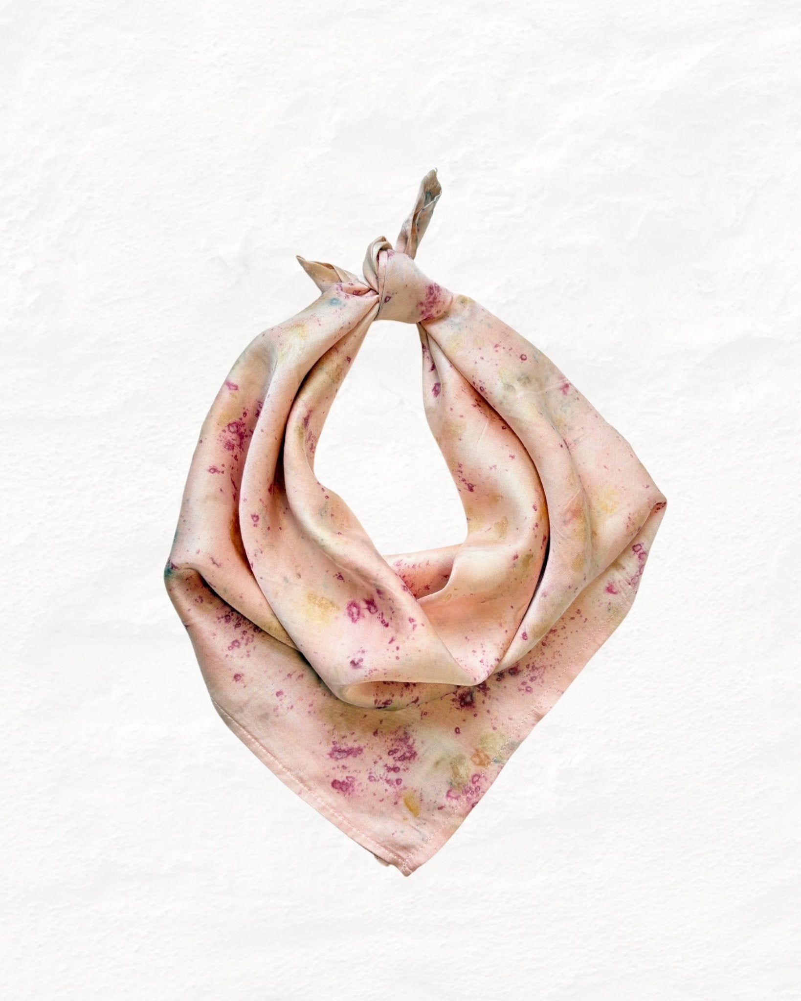Eco - Printed Rose Bloom Bandana | Natural Hand - Dyed Cotton Scarf – Womens Scarf on Brown Living™. SKU: TCC-SW25-07. Img 3.