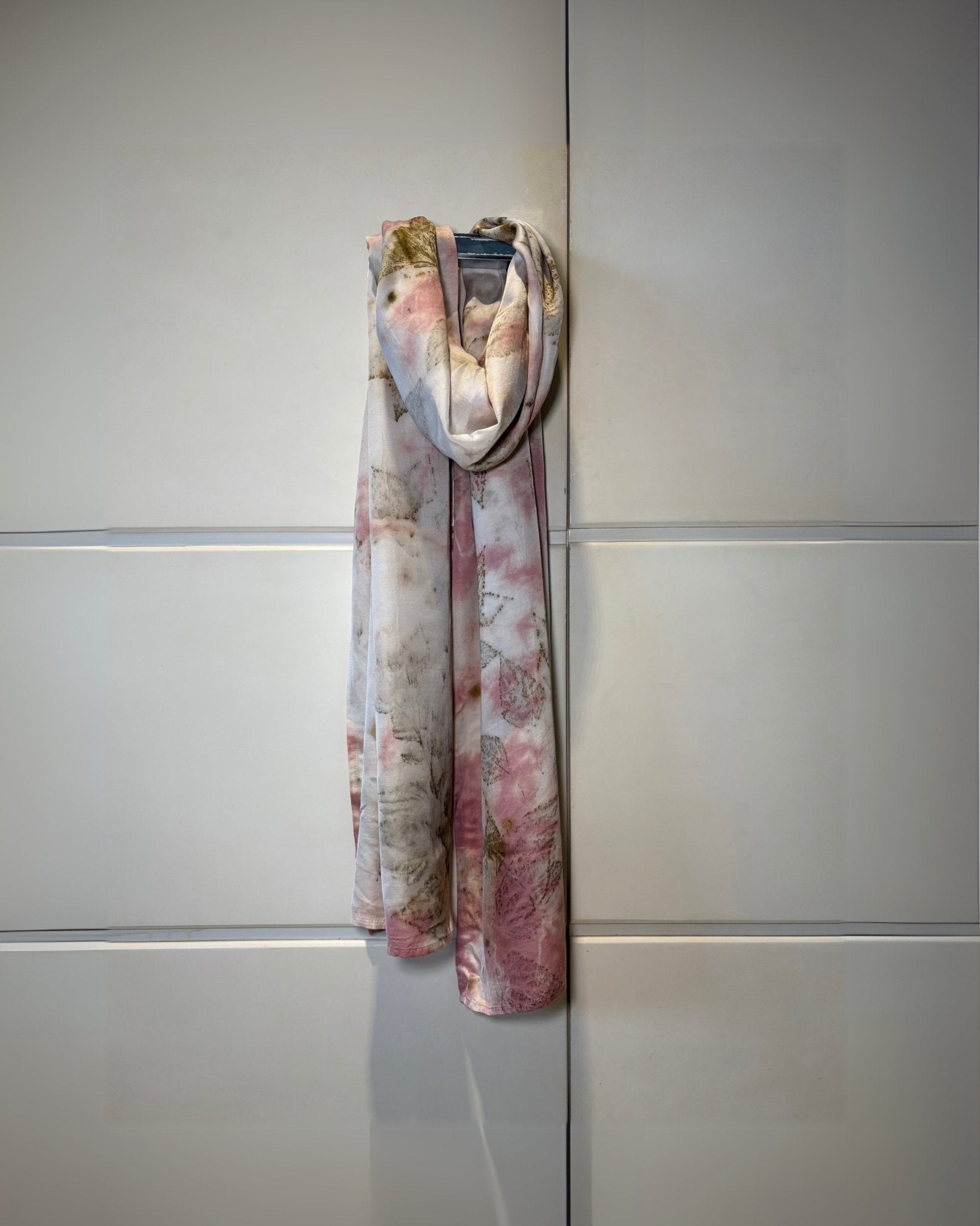 Eco - Printed Softly Rooted Scarf | Natural Botanical Dyed Cotton – Womens Scarf on Brown Living™. SKU: TCC-SW25-10. Img 4.