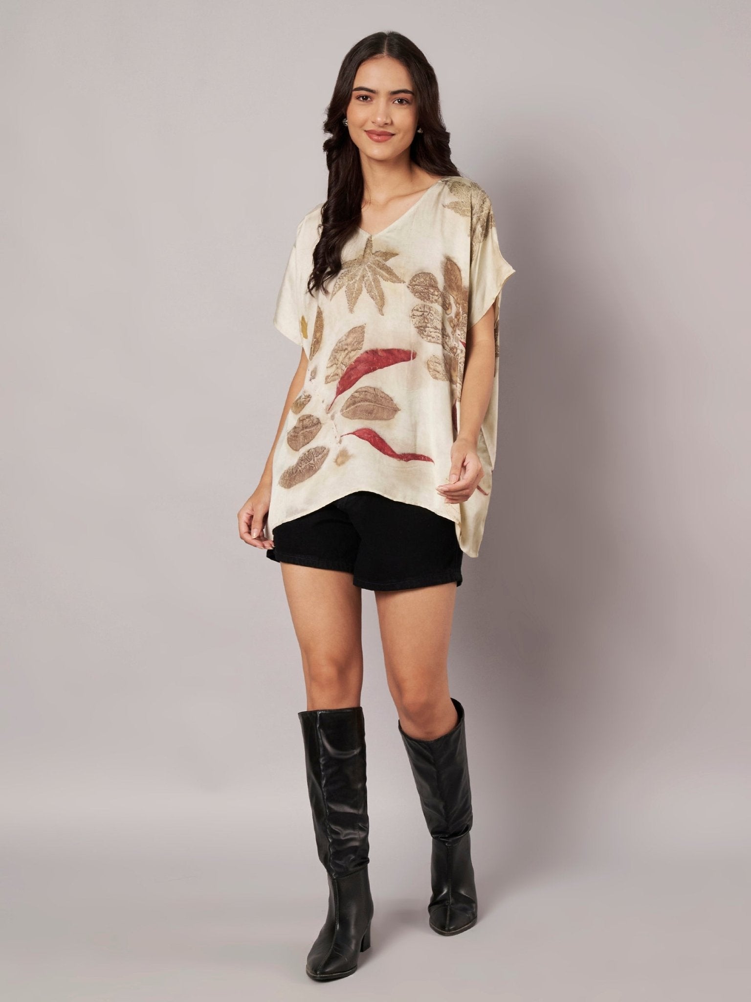 Ecoprinted Kaftan Top for Women Natural Dye Relaxed Fit – Womens Top on Brown Living™. SKU: fst6. Img 7.