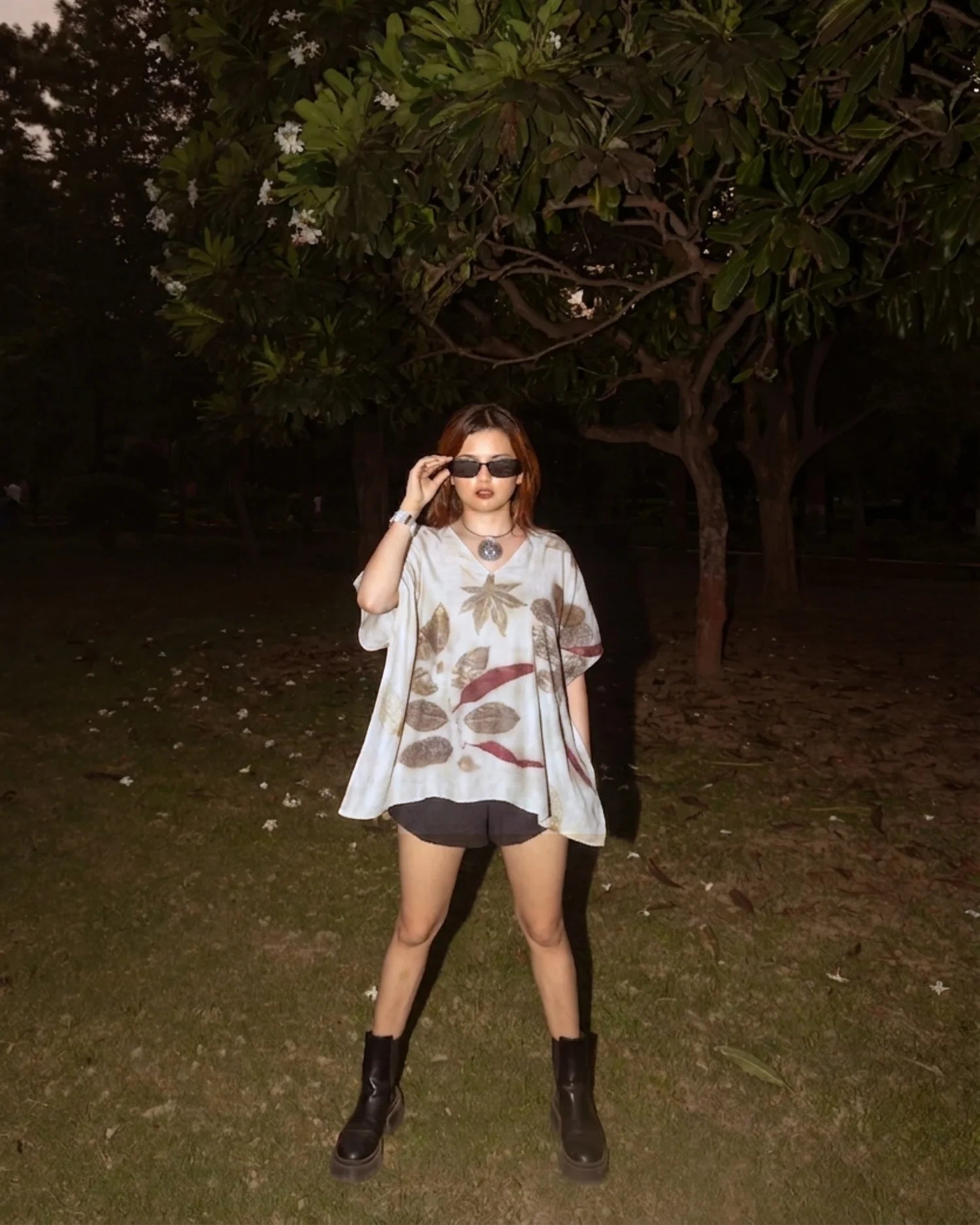 Ecoprinted Kaftan Top for Women Natural Dye Relaxed Fit – Womens Top on Brown Living™. SKU: fst6. Img 1.
