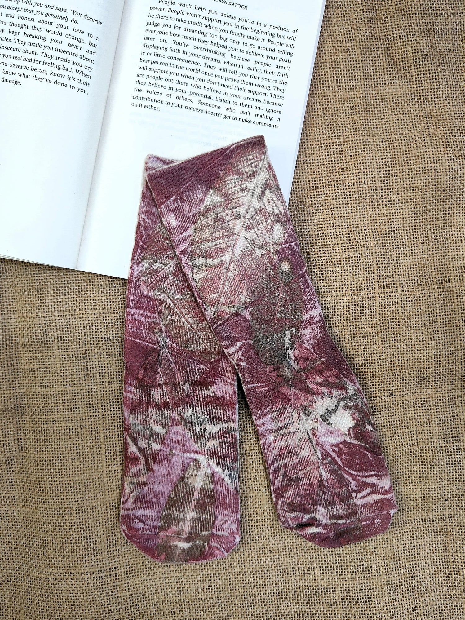 Ecoprinted Pure Cotton Socks | Naturally Dyed with Madder – Womens Socks on Brown Living™. SKU: PC-SOCKS-03. Img 1.