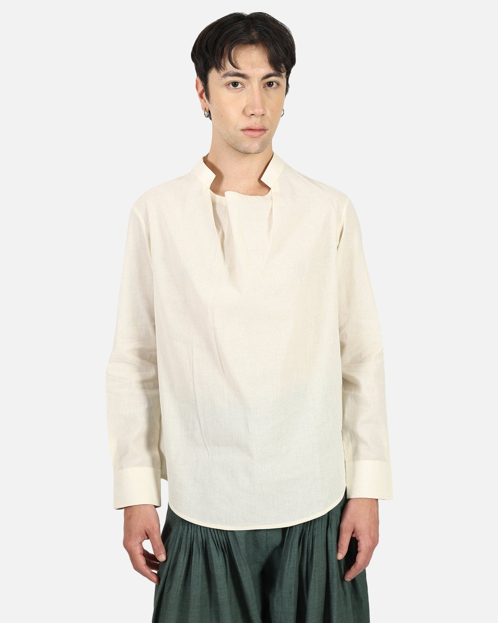 Ecru Collar Cowl Shirt – Elegant Draped Shirt for Modern Women – Womens Shirt on Brown Living™. SKU: ACB2026015. Img 6.