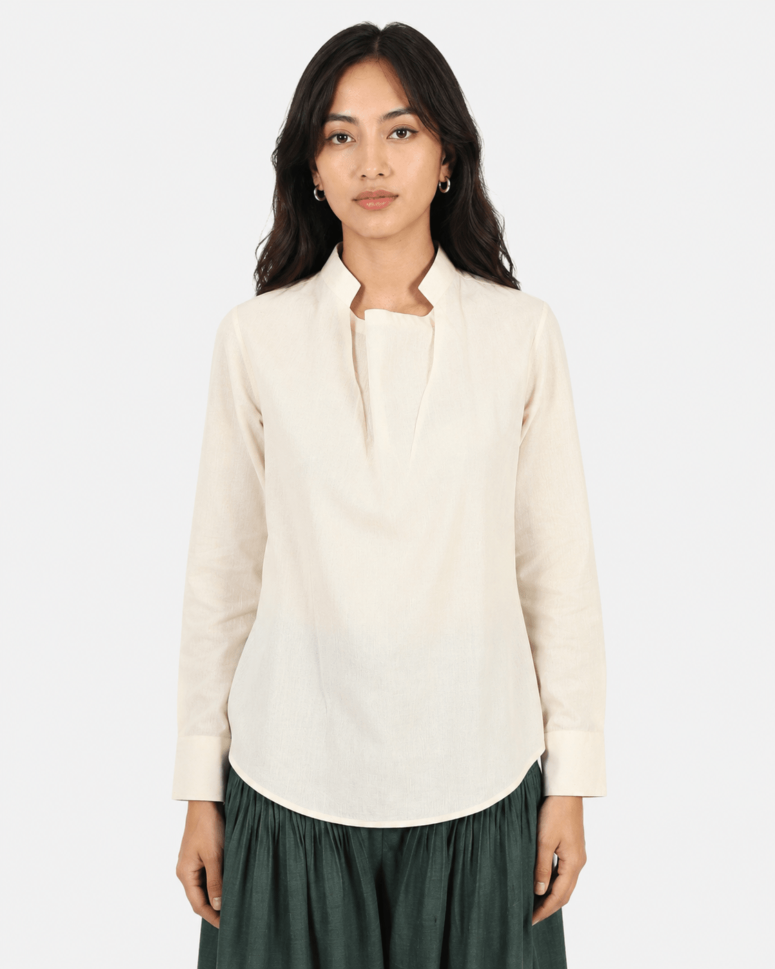 Ecru Collar Cowl Shirt – Elegant Draped Shirt for Modern Women – Womens Shirt on Brown Living™. SKU: ACB2026015. Img 4.