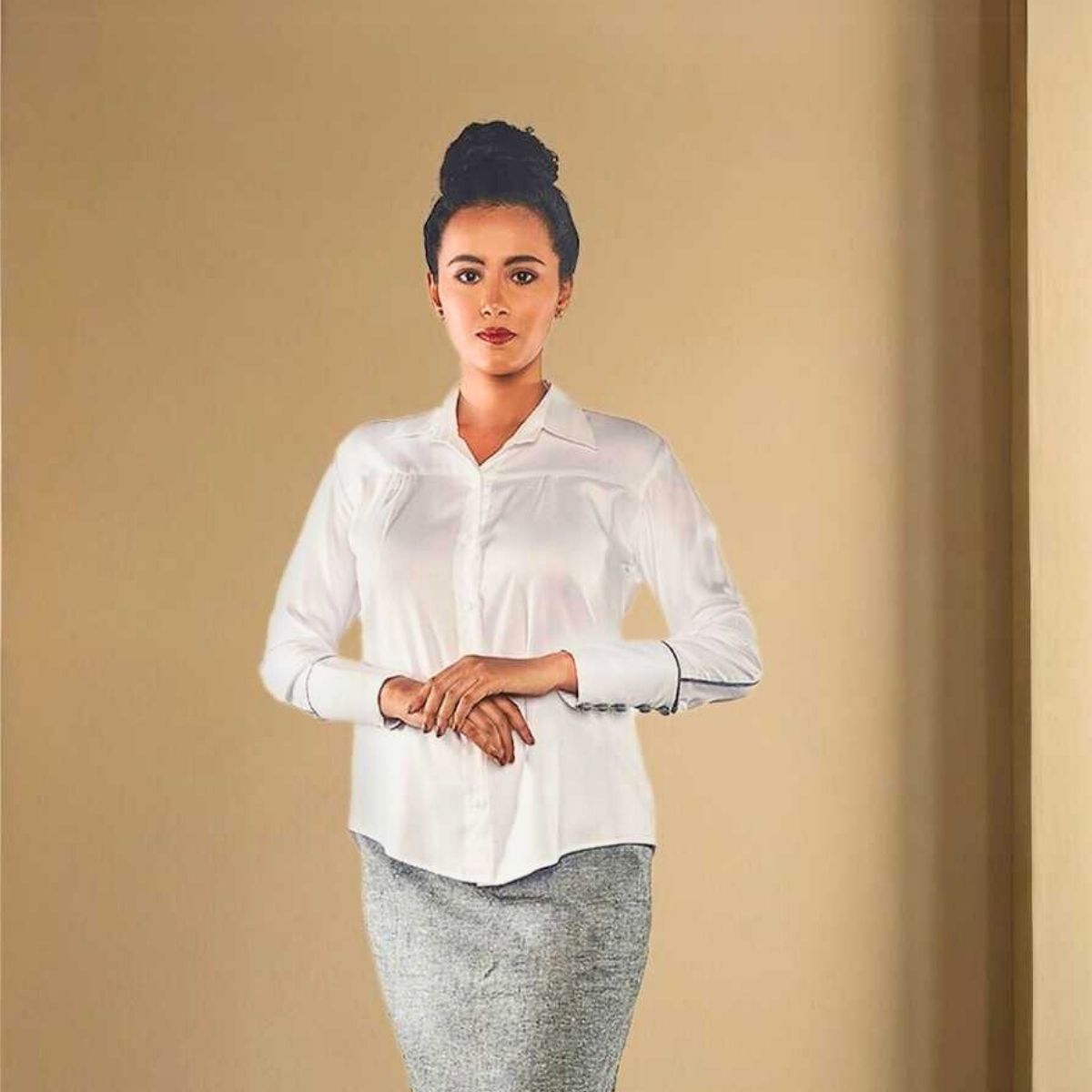 Eira Formal White Tencel Shirt – Womens Shirt on Brown Living™. SKU: JDS4005XS. Img 3.