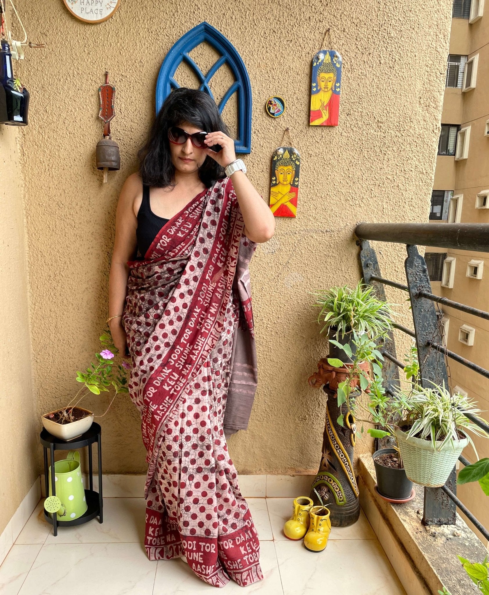 Ekla Cholo Polka Dot Cotton Saree – Handloom Woven – Womens Saree on Brown Living™. SKU: k505 - 1. Img 5.
