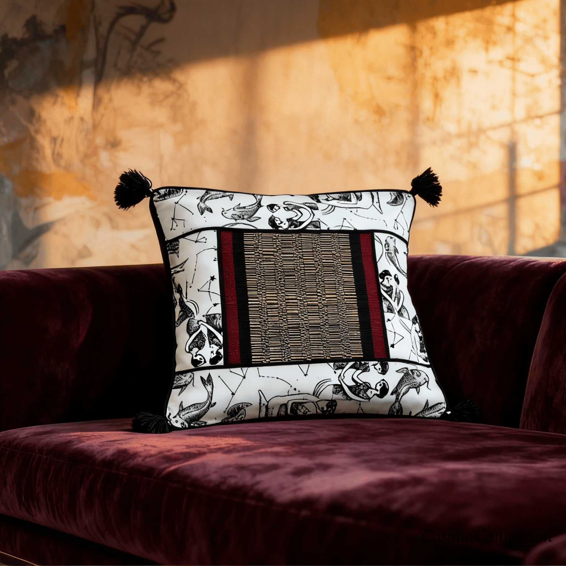Elegant Bamboo Cushion Cover Monochrome Jacquard with Black – Covers & Inserts on Brown Living™. SKU: SK-BCC-NBL-01-JBK. Img 1.