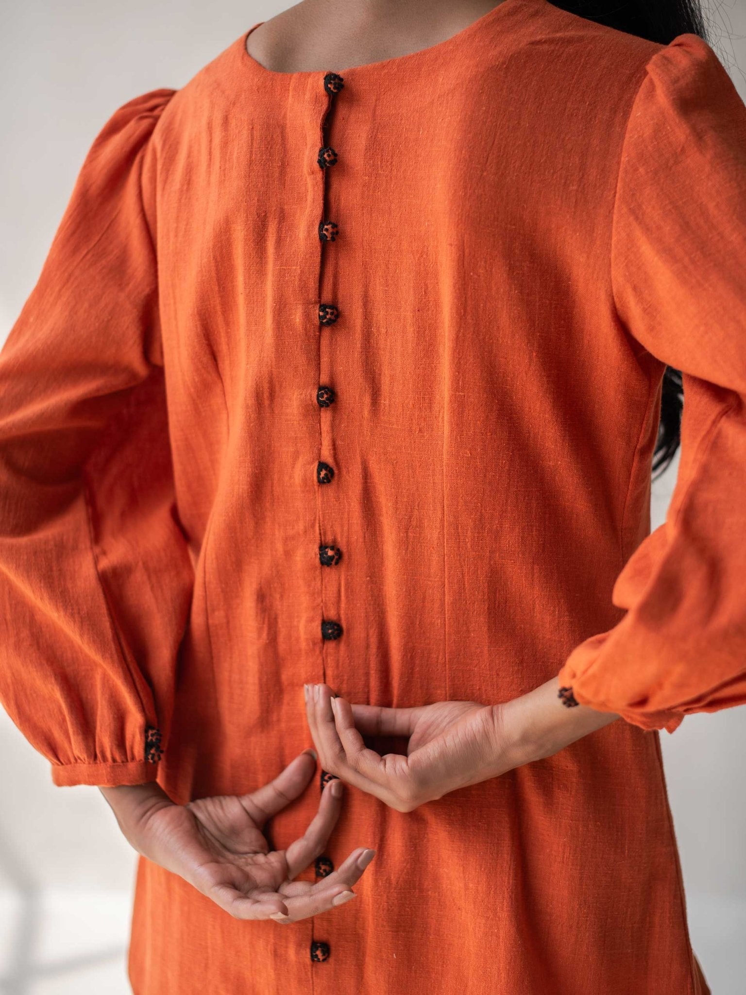 Elegant Cotton Balloon Sleeved Top for Women – Womens Top on Brown Living™. SKU: DCSS25T04S. Img 1.