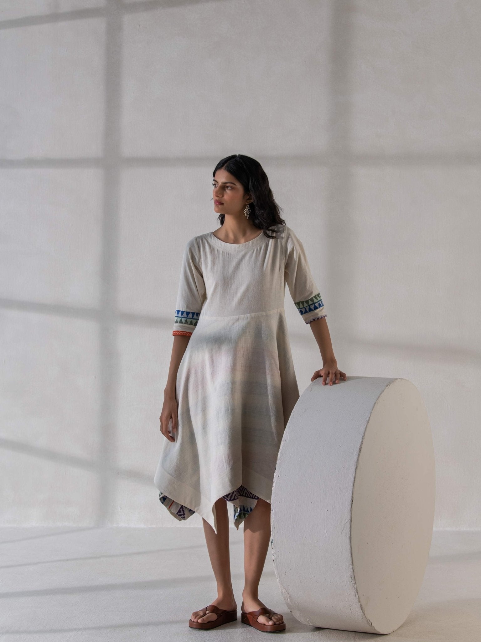 Elegant Cotton & Khadi Handkerchief Dress for Women – Womens Dress on Brown Living™. SKU: DCSS25D02S. Img 1.