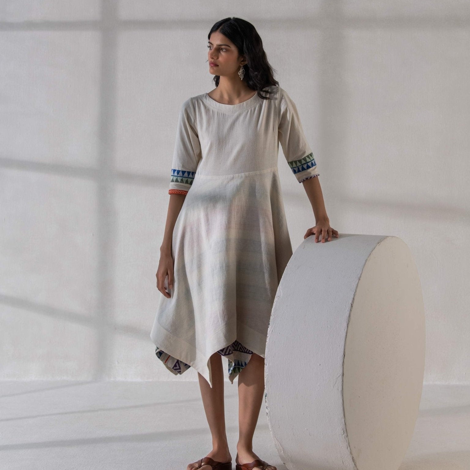 Elegant Cotton & Khadi Handkerchief Dress for Women – Womens Dress on Brown Living™. SKU: DCSS25D02S. Img 1.