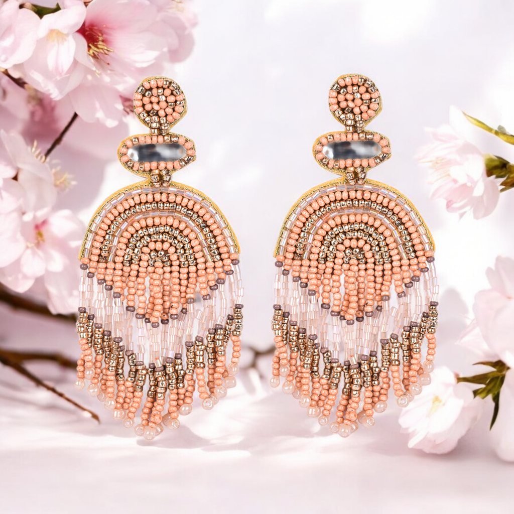 Elegant Gold - Tone Earrings with Crystals and Gems – Womens Earrings by Bamboology available on Brown Living™. Boho - Peach - Earring . SKU: BOHO - PEAC - EARRING. Img 17.