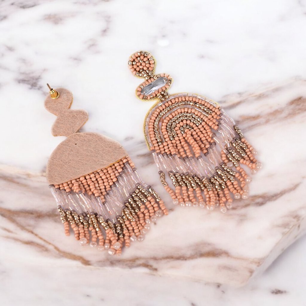 Elegant Gold - Tone Earrings with Crystals and Gems – Womens Earrings by Bamboology available on Brown Living™. Boho - Peach - Earring . SKU: BOHO - PEAC - EARRING. Img 16.