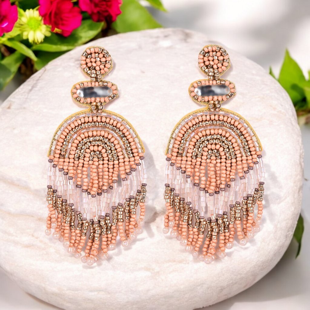 Elegant Gold - Tone Earrings with Crystals and Gems – Womens Earrings by Bamboology available on Brown Living™. Boho - Peach - Earring . SKU: BOHO - PEAC - EARRING. Img 15.