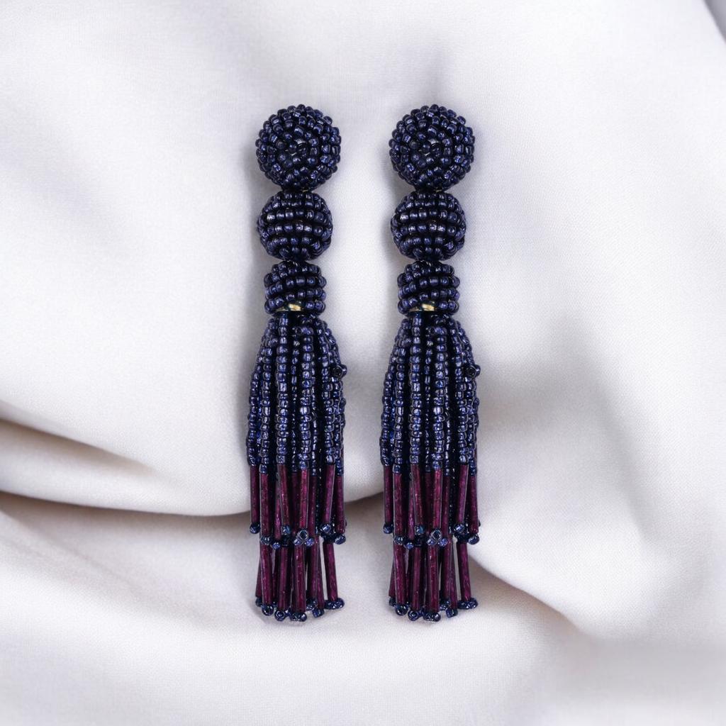Elegant Gold - Tone Earrings with Crystals and Gems – Womens Earrings by Bamboology available on Brown Living™. Navy - Tassel - Earring . SKU: NAVY - TASSE - EARRING. Img 27.
