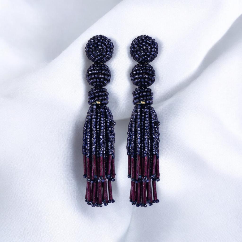 Elegant Gold - Tone Earrings with Crystals and Gems – Womens Earrings by Bamboology available on Brown Living™. Navy - Tassel - Earring . SKU: NAVY - TASSE - EARRING. Img 26.
