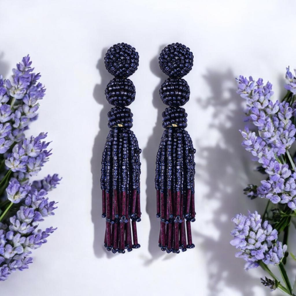 Elegant Gold - Tone Earrings with Crystals and Gems – Womens Earrings by Bamboology available on Brown Living™. Navy - Tassel - Earring . SKU: NAVY - TASSE - EARRING. Img 25.