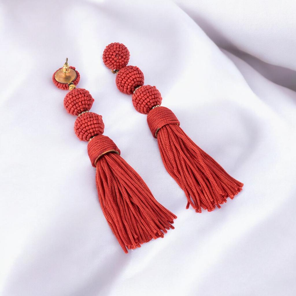 Elegant Gold - Tone Earrings with Crystals and Gems – Womens Earrings by Bamboology available on Brown Living™. Red - Tassel - Earring . SKU: RED - TASSE - EARRING. Img 45.
