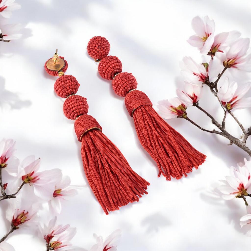 Elegant Gold - Tone Earrings with Crystals and Gems – Womens Earrings by Bamboology available on Brown Living™. Red - Tassel - Earring . SKU: RED - TASSE - EARRING. Img 46.
