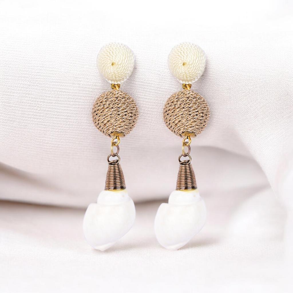 Elegant Gold - Tone Earrings with Crystals and Gems – Womens Earrings by Bamboology available on Brown Living™. Shell - Drop - Gold . SKU: SHELL - DRO - GOLD. Img 52.
